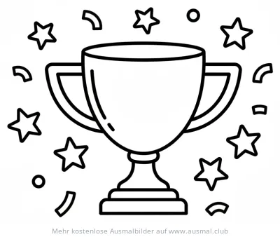 Pokal mit Sternen und Konfetti Ausmalbild
