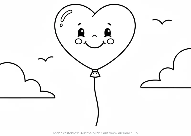 Herzförmiger Ballon mit Gesicht Ausmalbild