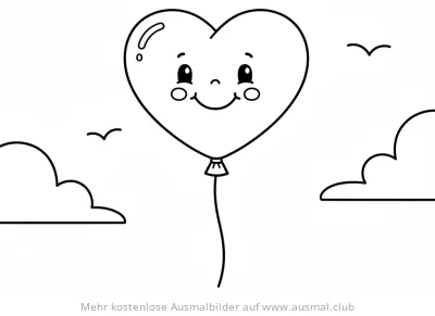 Herzförmiger Ballon mit Gesicht Ausmalbild