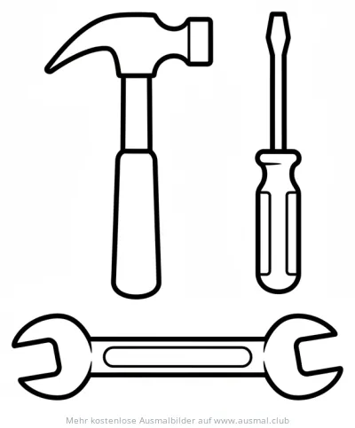 Hammer, Schraubenzieher und Schraubenschlüssel Ausmalbild