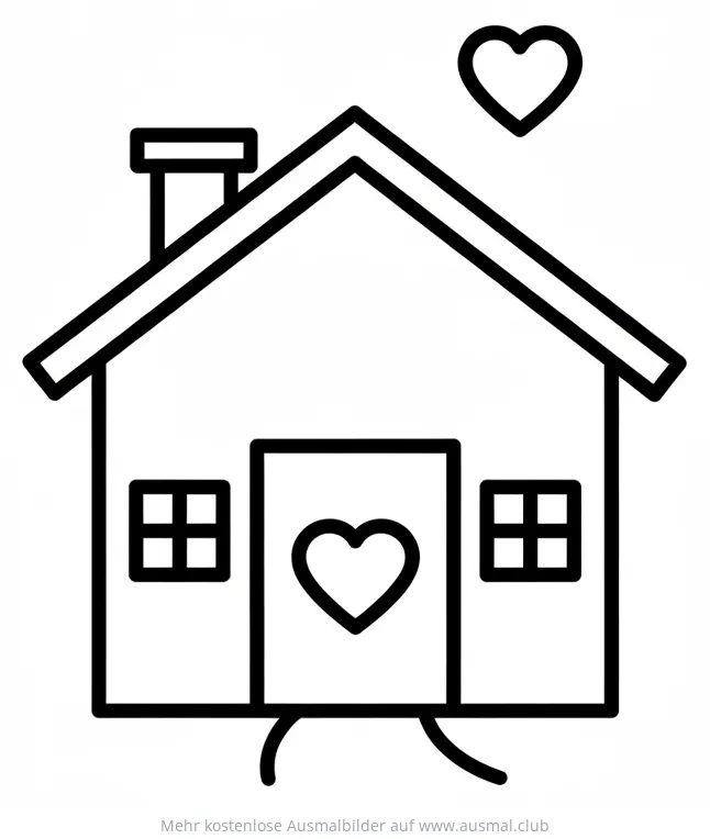 Haus mit Herz und Schornstein Ausmalbild
