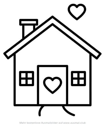 Haus mit Herz und Schornstein Ausmalbild