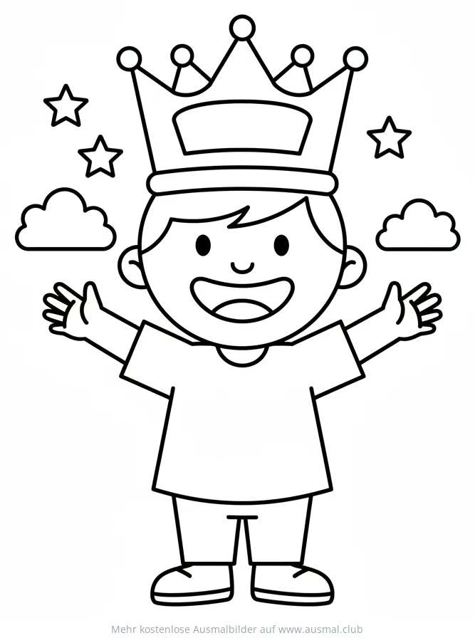 Junge mit Krone, Sterne und Wolken Ausmalbild zum Vatertag
