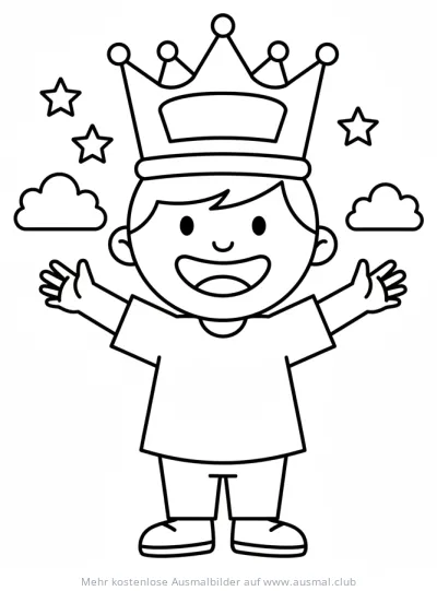 Junge mit Krone, Sterne und Wolken Ausmalbild zum Vatertag