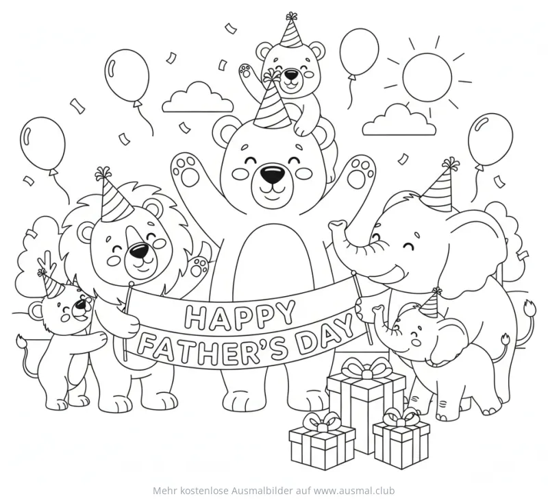Tier Väter feiern Vatertag Ausmalbild