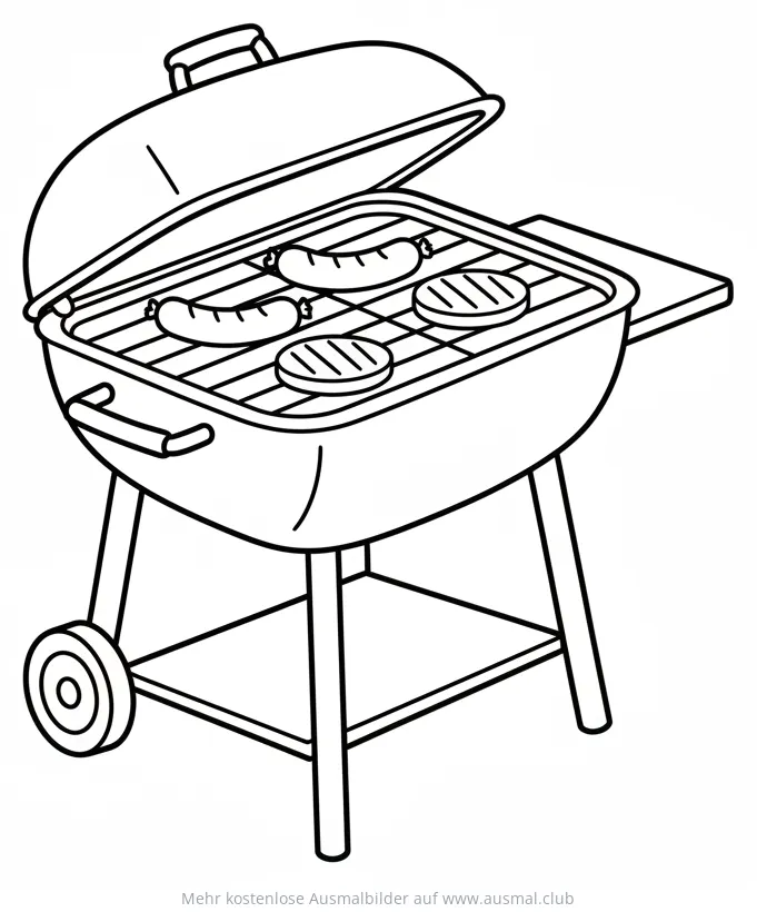 BBQ Grill mit Würstchen und Burger Ausmalbild