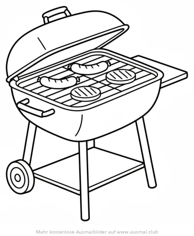 BBQ Grill mit Würstchen und Burger Ausmalbild