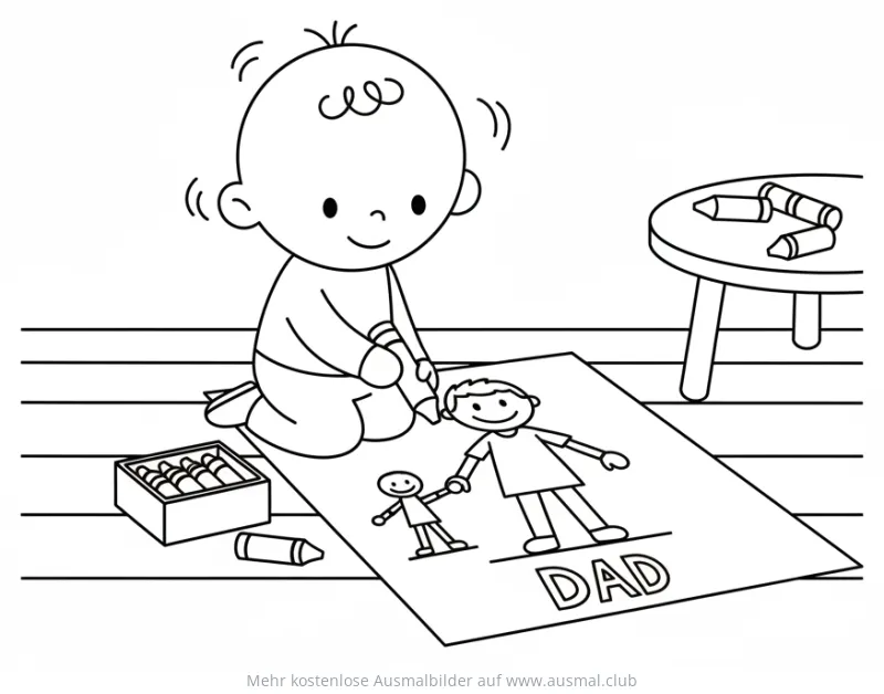 Kleinkind malt Papa-Gemälde Ausmalbild