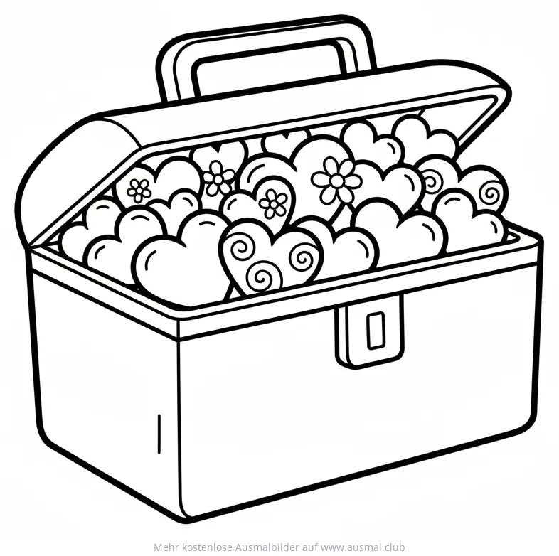 Werkzeugkiste voller Herzen Ausmalbild zum Vatertag