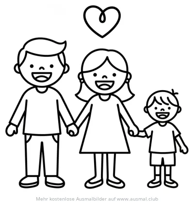 Familie hält Händchen unter einem Herz Ausmalbild