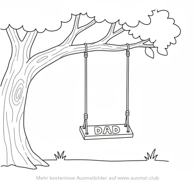 Baum mit Schaukel mit Aufschrift 'DAD' Ausmalbild