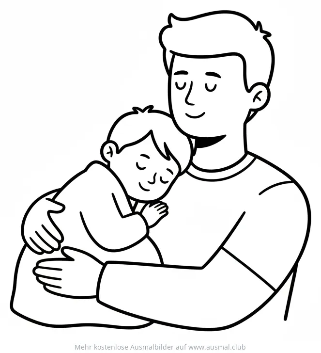 Vater hält schlafenden Jungen im Arm Ausmalbild