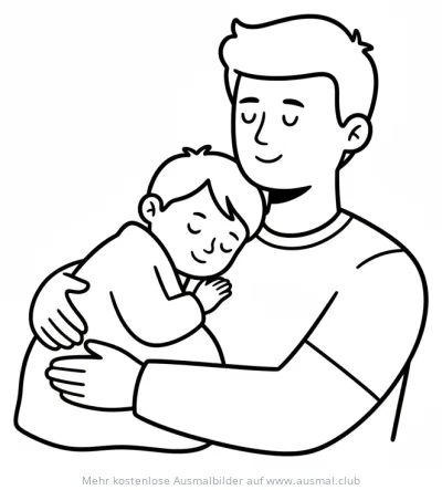 Vater hält schlafenden Jungen im Arm Ausmalbild