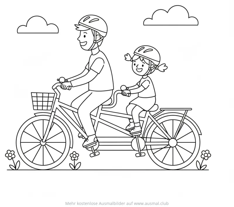 Vater und Tochter auf einem Tandem Ausmalbild