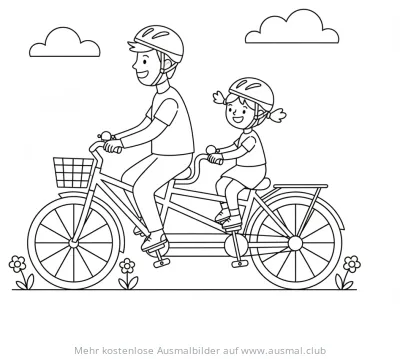 Vater und Tochter auf einem Tandem Ausmalbild