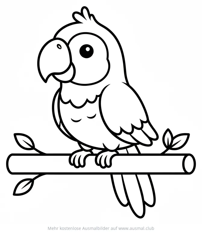 Papagei sitzt auf Ast Ausmalbild