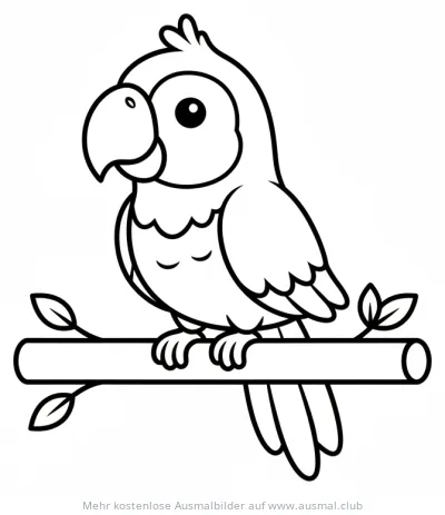 Papagei sitzt auf Ast Ausmalbild