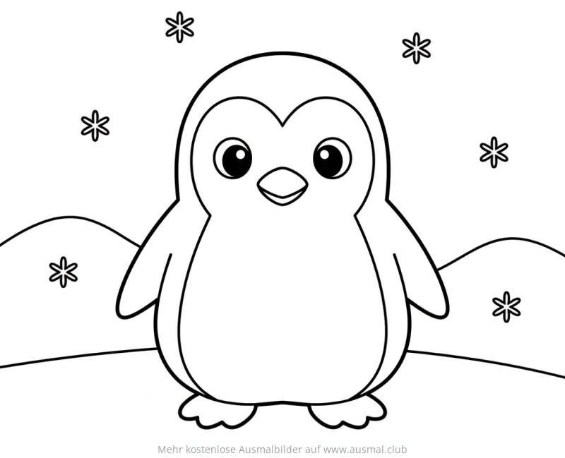 Pinguin Ausmalbild mit Schneeflocken im Winter