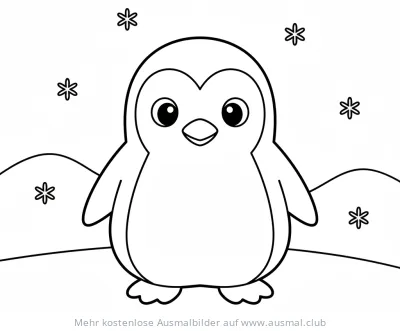 Pinguin Ausmalbild mit Schneeflocken im Winter