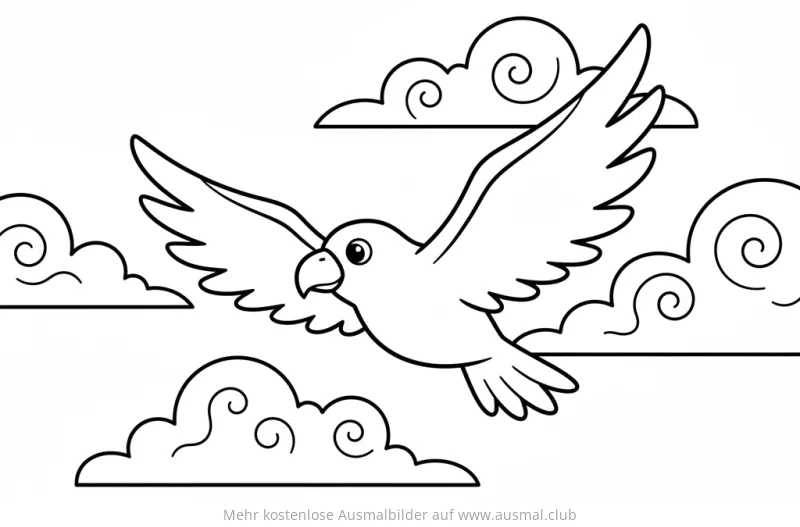 Adler im Flug mit Wolken Ausmalbild