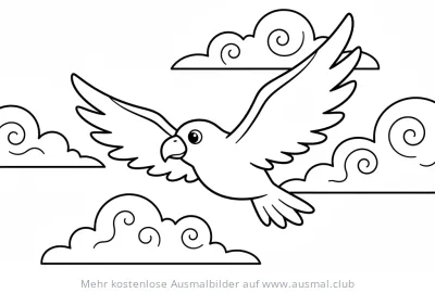 Adler im Flug mit Wolken Ausmalbild