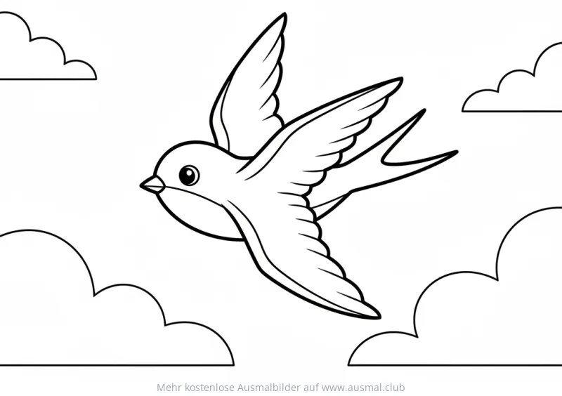 Schwalbe Ausmalbild im Flug mit Wolken