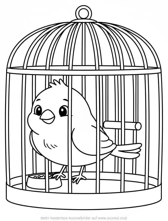 Kanarienvogel im Käfig Ausmalbild