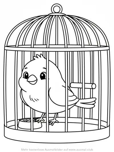Kanarienvogel im Käfig Ausmalbild