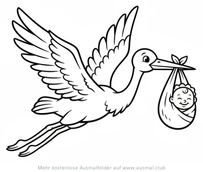Storch mit Baby im Tuch Ausmalbild