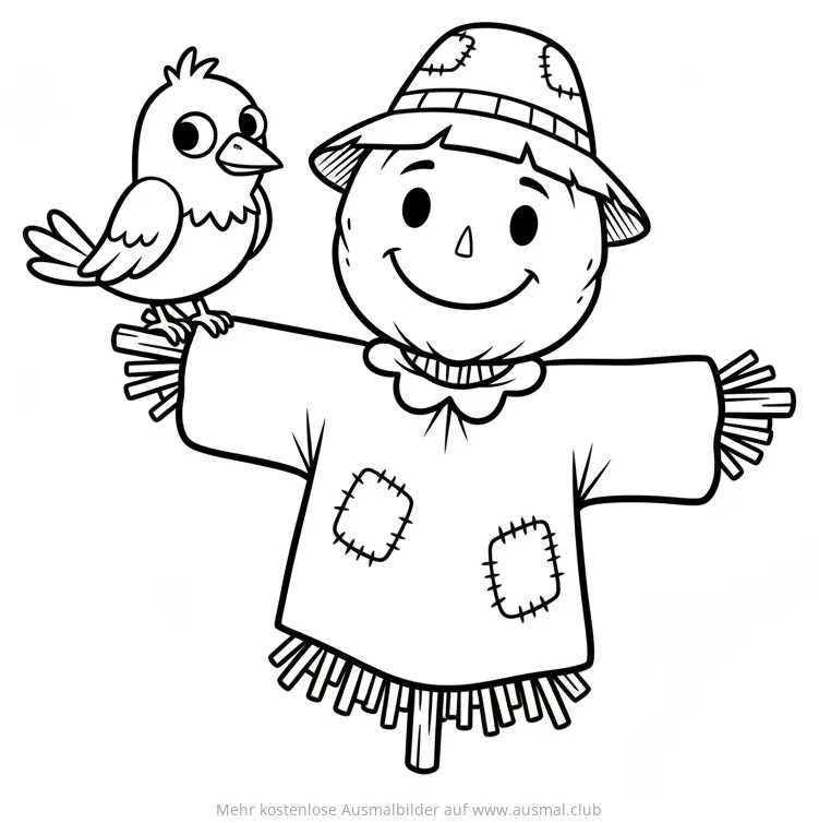 Vogelscheuche mit Vogel Ausmalbild