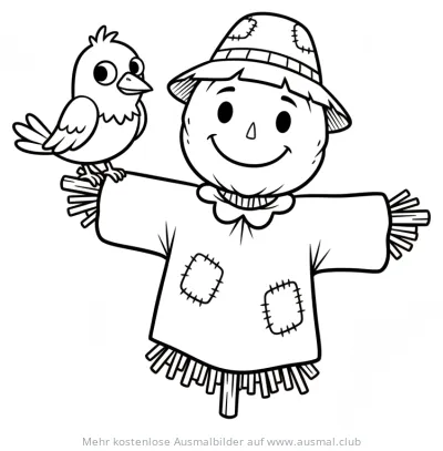 Vogelscheuche mit Vogel Ausmalbild