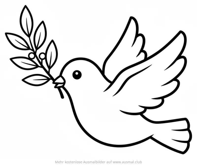 Fliegende Taube mit Olivenzweig Ausmalbild