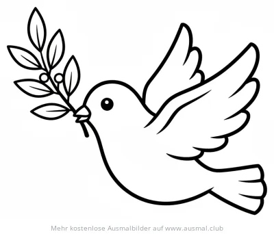 Fliegende Taube mit Olivenzweig Ausmalbild