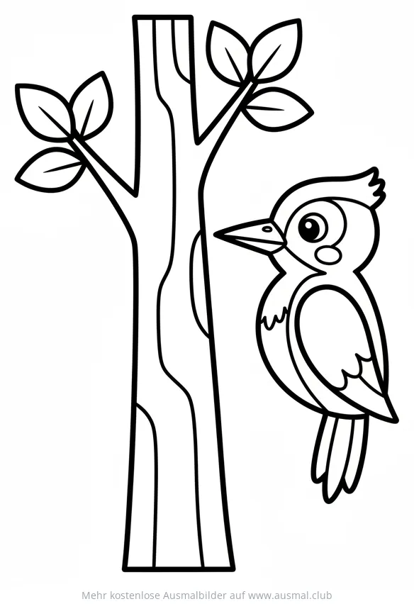 Specht am Baum Ausmalbild