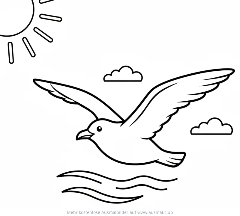 Möwe fliegt über dem Meer Ausmalbild