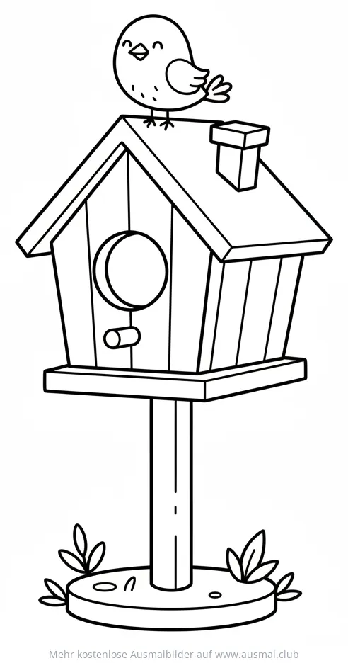 Vogel auf Vogelhaus Ausmalbild