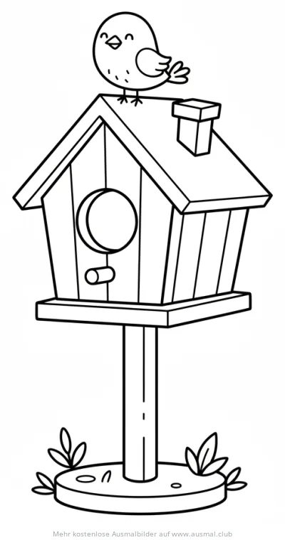 Vogel auf Vogelhaus Ausmalbild