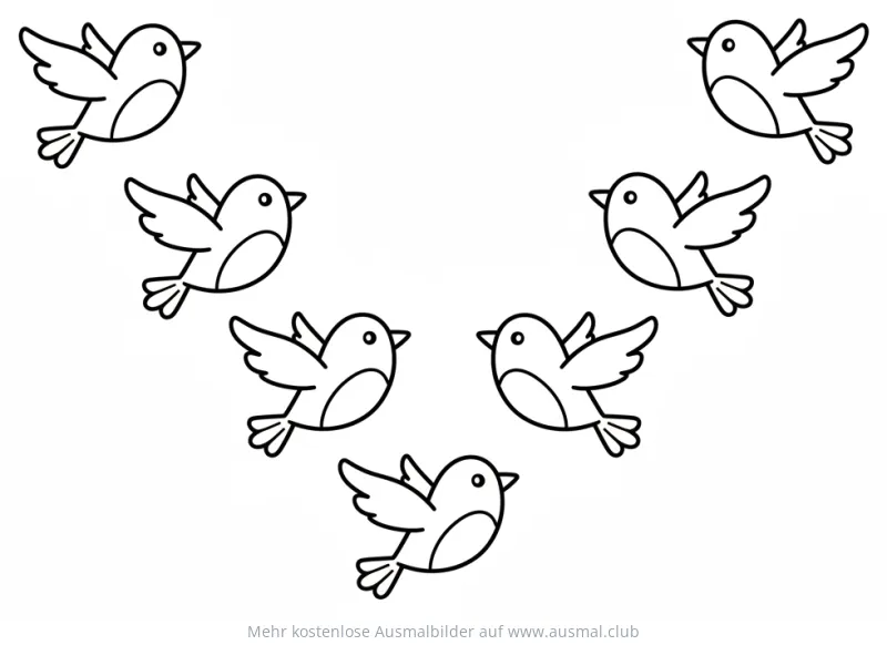 Vogelschwarm Ausmalbild mit kleinen, fliegenden Vögeln