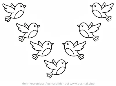 Vogelschwarm Ausmalbild mit kleinen, fliegenden Vögeln