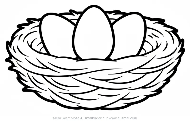 Vogelnest Ausmalbild mit drei Eiern
