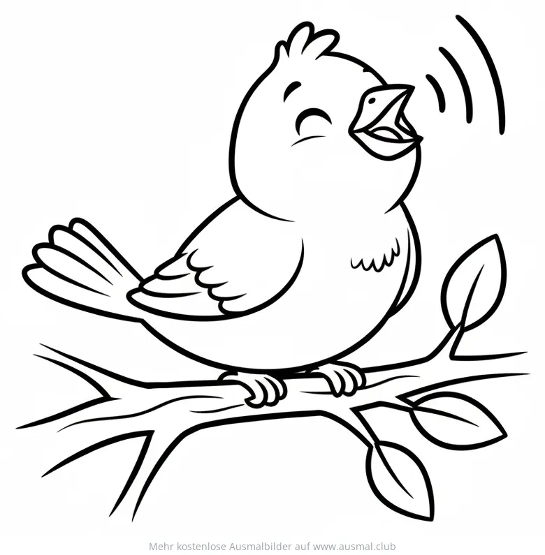 Singvogel auf Ast Ausmalbild