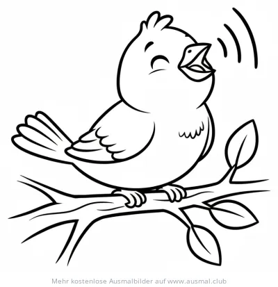 Singvogel auf Ast Ausmalbild