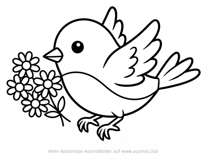 Blaumeise mit Blumen Ausmalbild