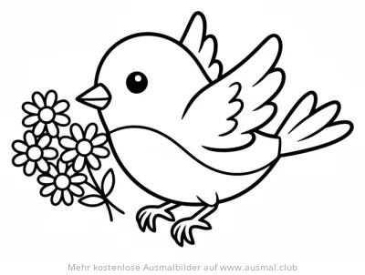 Blaumeise mit Blumen Ausmalbild