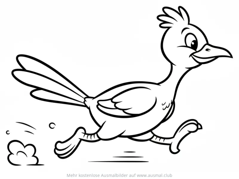 Cartoon Rennkuckuck in voller Fahrt Ausmalbild