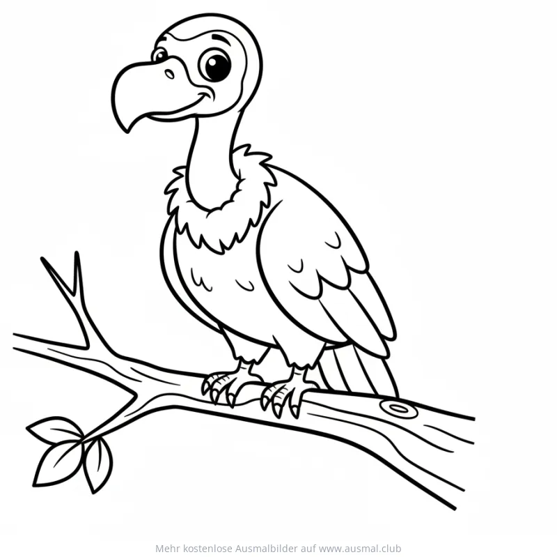 Freundlicher Geier sitzt auf Ast Ausmalbild
