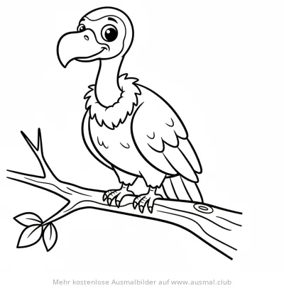 Freundlicher Geier sitzt auf Ast Ausmalbild