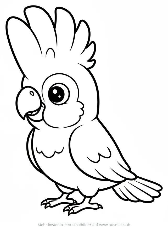 Freundlicher Kakadu mit Federhaube als Ausmalbild