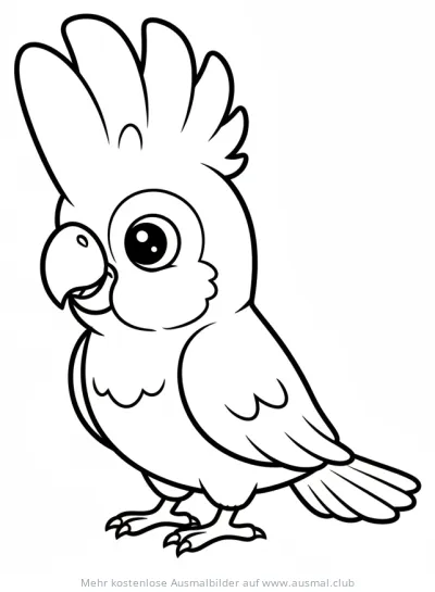 Freundlicher Kakadu mit Federhaube als Ausmalbild