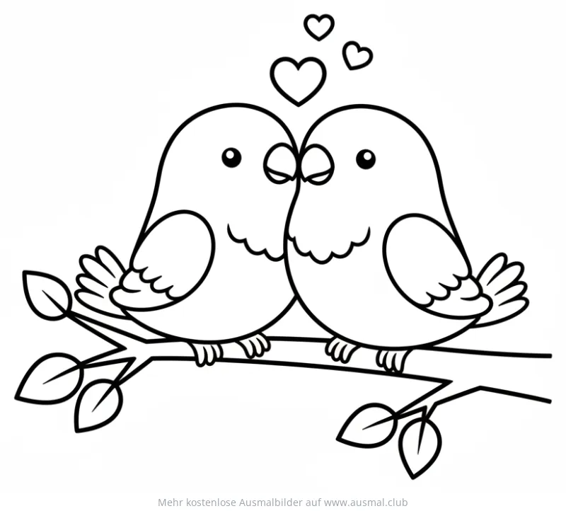 Liebesvögel auf einem Ast Ausmalbild
